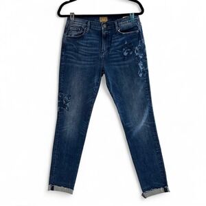 Driftwood‎ Jackie Floral Embroidered Skinny Blue Denim Jeans Stretch Women's 28